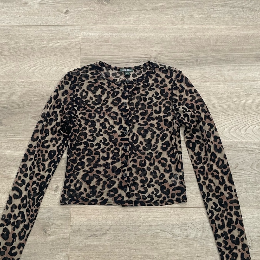Cheetah Print Mesh Long Sleeve Top